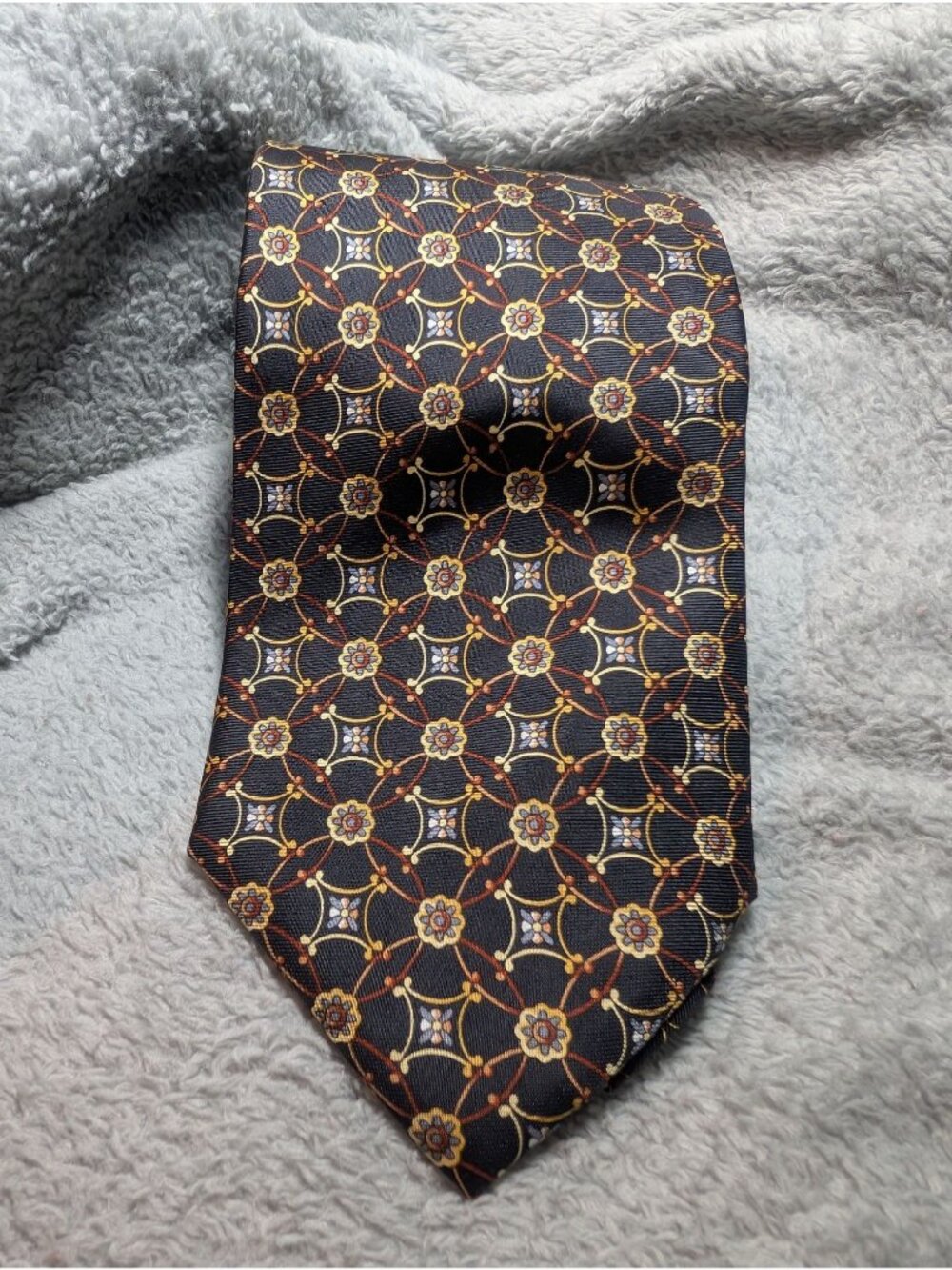 Jos. A. Bank Mens Floral Geometric Silk Tie Navy With Yellow & Red Pattern Made